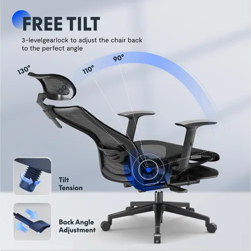 Vista 5 de FLEXISPOT Silla de oficina ergonómica con reposapiés, silla de computadora con respaldo de malla, sillas de escritorio de oficina en casa