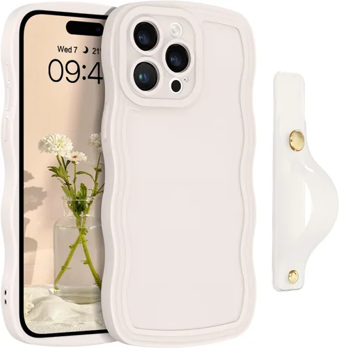 Vista 44 de GUAGUA Funda para iPhone SE 2022/2020, Funda para Teléfono iPhone 7/8 Diseño Lindo de Forma de Onda Rizada TPU Suave con Correa de Muñeca Soporte