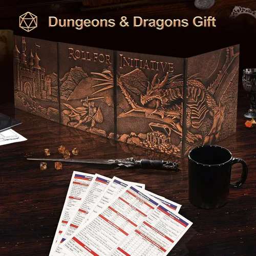 Vista 5 de DND DM Screen 5e, Pantalla de Dungeon Master de D&D 3D de Cuero Sintético de 4 Paneles Game Master Screen con Inserciones Personalizables