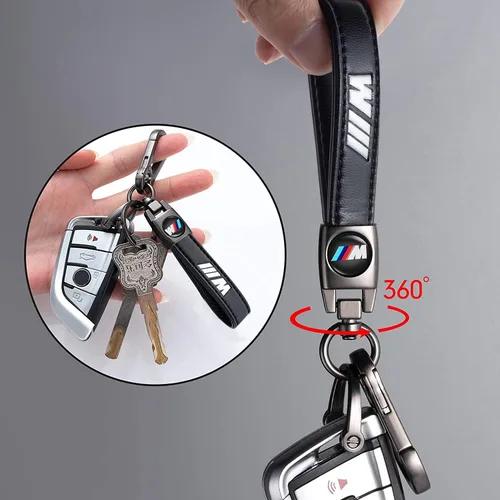 Vista 4 de Longzheyu Llavero multifuncional para automóvil y hogar, de cuero genuino negro, llavero y llavero de metal para hombres y mujeres, con giro
