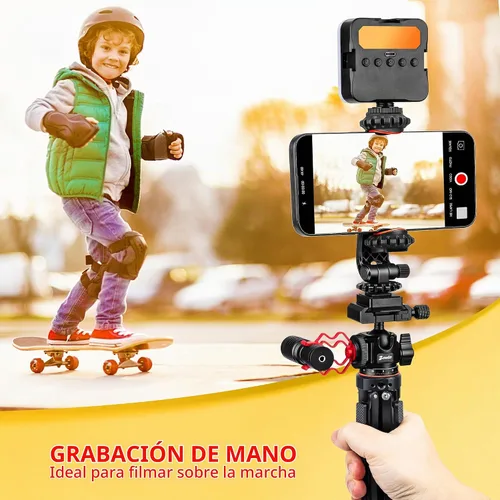 Vista 3 de Zeadio Kit de trípode de metal todo en uno con cabezal de bola Arca, soporte para teléfono y adaptador de cámara de acción