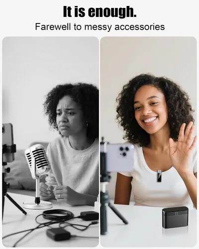 Vista 6 de Wireless Lavalier Microphone for iPhone 14/13/12/11 Series, Lapel Mic with All-in-One 24H Charging Case, Noise Reduction, Play Clip Mic for Video