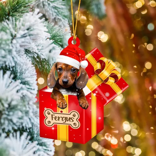 Vista 31 de Adorno de Navidad personalizado de Akita Inu, nombre personalizado Akita Inu para árbol de Navidad, en caja de regalo roja