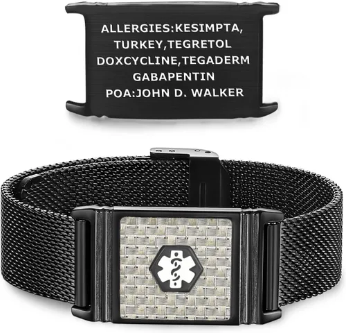 Vista 13 de Alpha - Pulsera unisex de acero inoxidable para identificación de alerta médica, ajustable, talla única