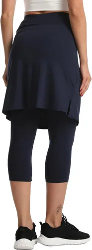 Vista 2 de HOKOYI Falda modesta con leggings adjuntos para mujer, entrenamiento hasta la rodilla, pantalones capri con 2 bolsillos