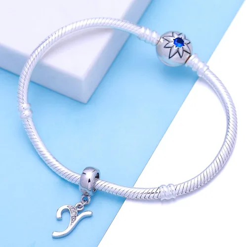 Vista 107 de ABUN Abalorio de plata de ley 925 con letra A a la Z, espaciador de inicial, con circonita cúbica transparete colgante, auténtica, para pulseras