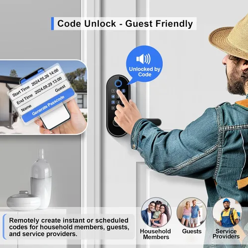 Vista 3 de Cerradura inteligente de huellas dactilares Bluetooth con mango y teclado. Se adapta a la mayoría de puertas de EE. UU., instalación de bricolaje