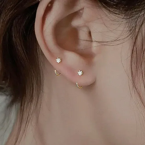 Vista 14 de Half Huggie Birthstone Gold Hoop Earrings for Women Tiny Cartilage Stud Piercing Earring Hypoallergenic Earring Screw Back Dainty Hug