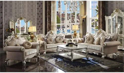 Vista 2 de Acme Sofá Picardía con almohadas en tela beige y perla antigua