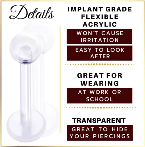 Vista 3 de 4 unids retenedor flexible transparente 0.56 oz 3/8 0.394 in labret pendiente Studs Piercing joyería Snakebites Tragus Lip Vertical Monroe M3235