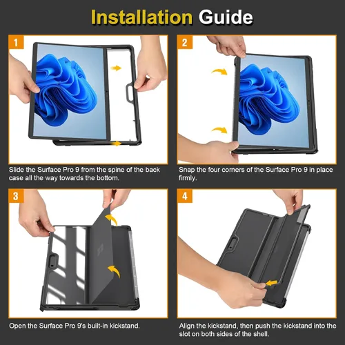 Vista 9 de Fintie Funda Rígida para Microsoft Surface Pro 11/10/9 de 13 Pulgadas - Funda Folio Resistente a Golpes con Carcasa Trasera Transparente Compatible