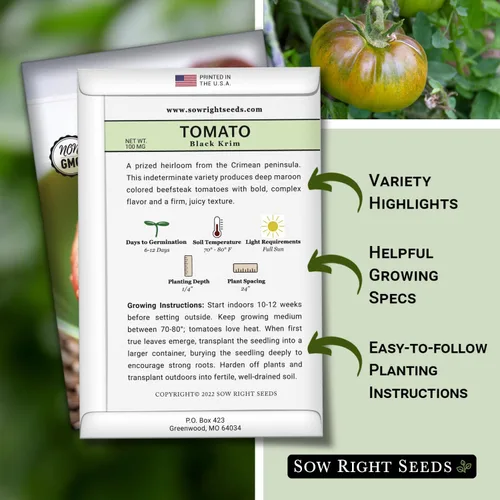Vista 2 de Sow Right Seeds - Semillas de tomate Black Krim para plantar - Filete de res de color granate oscuro medio - Semillas de tomate tradicionales sin