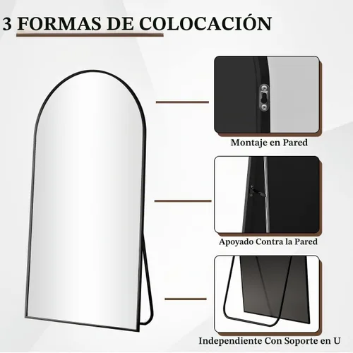 Vista 4 de VooBang - Espejo de cuerpo entero con arco, de 24 x 65 pulgadas, color negro Shatterproof Tempered Glass, Modern Minimalist Chic Room Decor