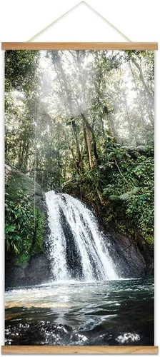 Vista 11 de wall26 - Póster colgante con marcos de madera - Cumbre de montaña en la niebla - Arte decorativo de pared listo para colgar - 18 x 36 pulgadas