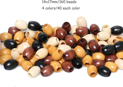 Vista 7 de Woodeni - 160 piezas de cuentas de madera ovaladas de 17 x 14 mm en Beige, Café, Marrón y Negro, cuentas de madera de barril con agujero grande