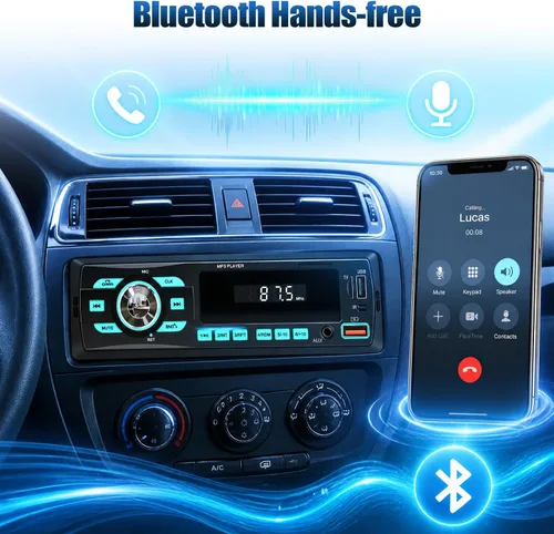 Vista 3 de Radio de coche Bluetooth Single DIN Audio estéreo para automóvil, audio para automóvil con Bluetooth dual y control de aplicaciones, compatible