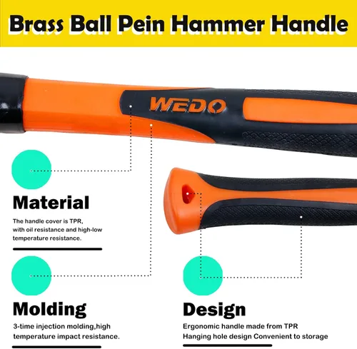 Vista 4 de WEDO Martillo de Bola de Latón con Mango de Fibra de Vidrio, Martillo de Bola Pein, 1lb, 280mm, 11