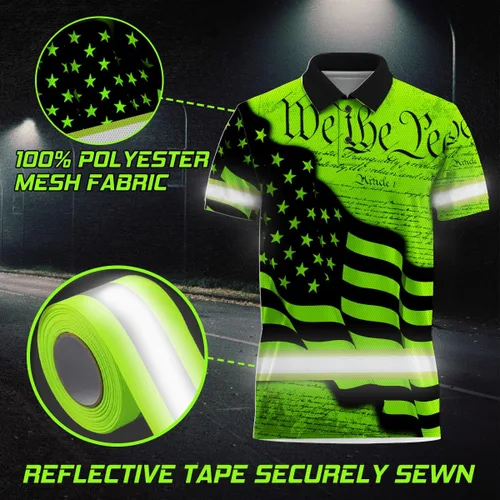 Vista 3 de Maddly Polo de alta visibilidad con diseño de calavera y bandera de Estados Unidos, ropa de trabajo patriótica con nombre personalizado