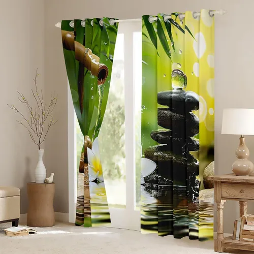 Vista 3 de Cortinas con piedras zen, cortinas de bambú para ventana de velas para niños, niñas, adolescentes, cortinas de tratamiento de ventanas de spa