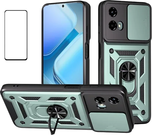 Vista 23 de Funda para Motorola Moto G 5G 2024 con protector de pantalla, funda protectora con protector de cámara, funda protectora con función atril para Moto