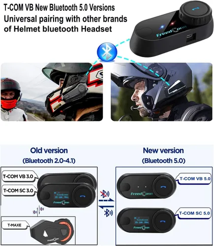 Vista 4 de TCOM VB - Casco de motocicleta con Bluetooth para uso compartido de música, sistemas de comunicación de intercomunicación universales de 800 M