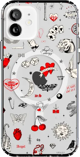 Vista 12 de Casely Funda para iPhone 12/12 Pro Todas las Sonrisas Adhesivo de Cara Sonriente Diseño Clásico Ultra Delgado