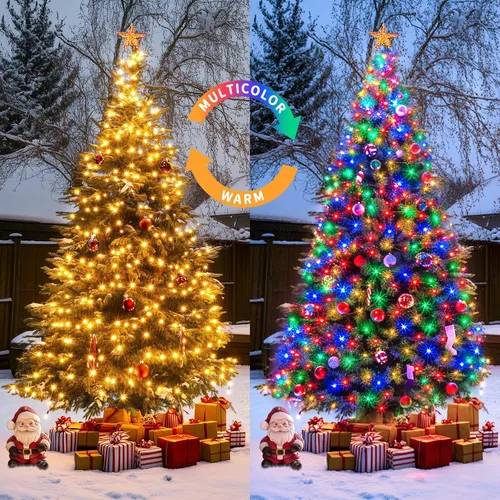 Vista 2 de JMEXSUSS - Paquete de 2, luces solares de Navidad cálidas y multicolor para exteriores, cada una con 100 LED, 10 metros, luces solares impermeables