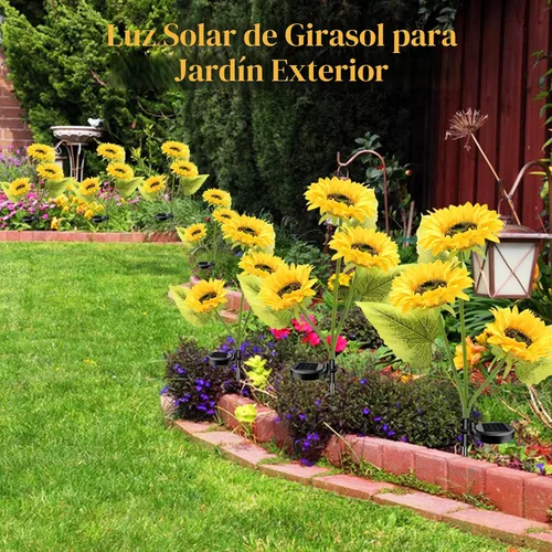 Vista 5 de Luces de jardín alimentadas por energía solar, paquete de 3 luces solares para exteriores con 9 girasoles más grandes, impermeables, realistas