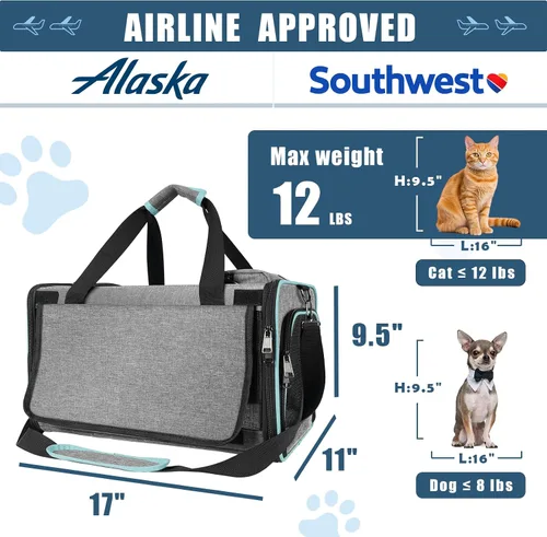 Vista 2 de GAPZER Transportador para gatos de Alaska Aprobado por la TSA de 17 x 11 x 9.5 pulgadas, bolsa de transporte aérea para mascotas pequeñas, Southwest