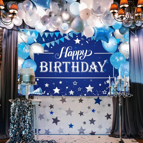 Vista 7 de KatchOn, Cartel grande de feliz cumpleaños plateado y azul - 72 x 44 pulgadas Cartel de pared de feliz cumpleaños para hombres Telón de fondo