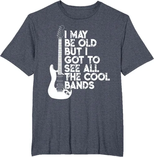 Vista 91 de Camiseta con texto en inglés "I May Be Old But I Got to See All The Cool Bands" Negro