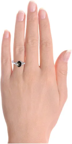 Vista 2 de Rylos Anillo para mujer con forma ovalada piedra preciosa de zafiro de estrella negra y diamantes brillantes genuinos en plata de ley 925 - piedra