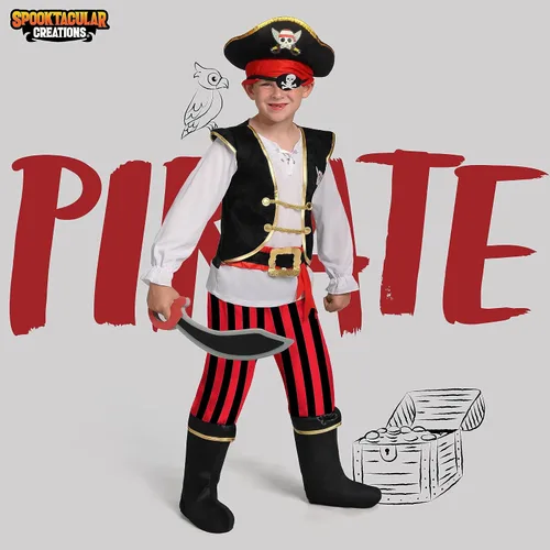 Vista 2 de Spooktacular Creations Disfraz de pirata para niños, conjunto de traje de pirata para niños pequeños de Halloween, fiesta temática de juego de rol