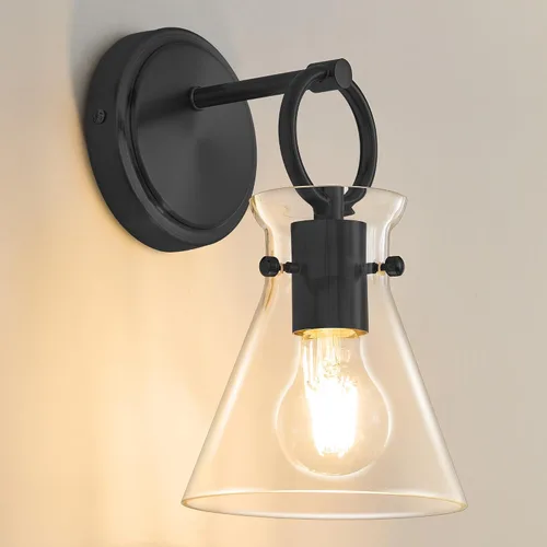 Vista 10 de Aplique de Pared Dorado de 1 Luz Cableado Montaje en Pared Estilo Moderno Rústico Accesorios de Luz de Tocador con Pantalla de Vidrio Transparente