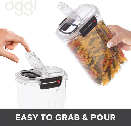 Vista 5 de Oggi Easi Grip - Contenedor de almacenamiento a prueba de humedad de 57 onzas, recipiente sellable sin BPA, tapa de vertido abatible, recordatorio