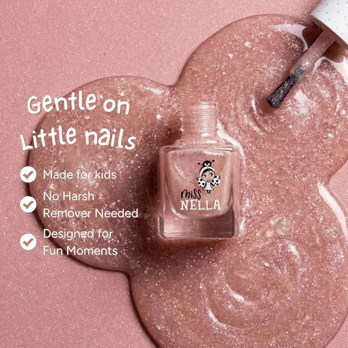 Vista 3 de MISS NELLA Abracadabra – Esmalte de uñas rosa brillante especial seguro para niños, fórmula no tóxica y sin olor para niños y bebés, a base de agua
