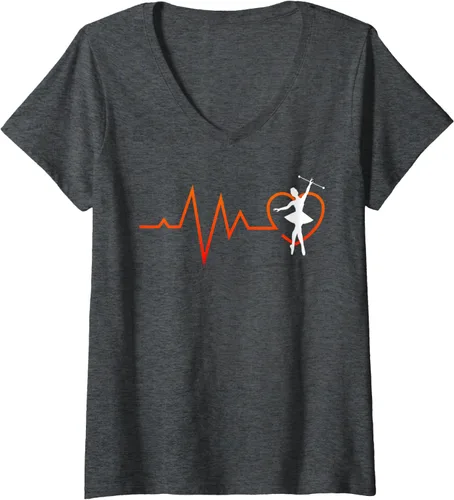 Vista 6 de Majorette Heartbeat Gymnastics Baton Twirling V-Neck T-Shirt