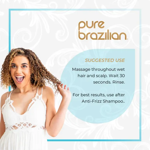Vista 4 de PURE BRAZILIAN Acondicionador diario antiencrespamiento con queratina y acai, complejo suavizante y fortalecedor para cabello más brillante sin
