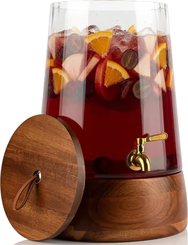 Vista 9 de FOODLE Dispensador de bebidas de vidrio con espita - Dispensador de bebidas de vidrio con soporte - Perfecto para fiestas y uso diario - Jarra