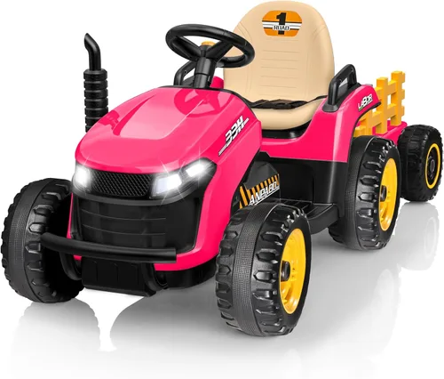 Vista 9 de ANPABO Tractor de paseo de 24 V con remolque inclinable y desmontable, neumáticos EVA, hasta 4.3 Mph, juguetes para montar con control remoto Azul