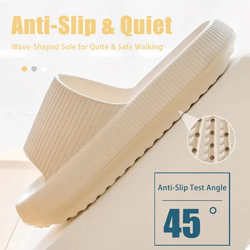 Vista 4 de rosyclo Pantuflas con sensación de nube para mujeres y hombres, pantuflas acolchadas para la ducha, sandalias de baño, máxima comodidad, ligeras