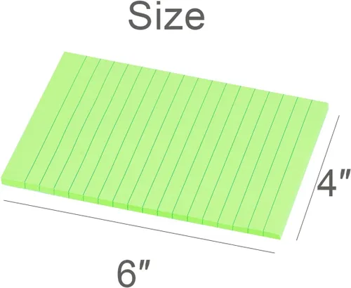 Vista 2 de Vanpad Notas adhesivas forradas de 4 x 6 pulgadas, color verde brillante con rayas, notas adhesivas súper adherentes, adhesivo fuerte, 6