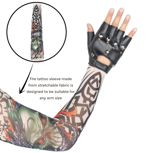 Vista 6 de M MISS U HAIR Peluca de los años 80 para hombre y mujer, juego de disfraz de rockero Diadema elástica, manga de tatuaje con tachuelas, guante