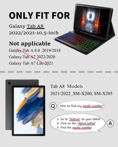 Vista 2 de Funda para tablet A8 con teclado Samsung Galaxy Tab A8 de 10.5 pulgadas 2021/2022 SM-X200, SM-X205 Dazzle Magic Keyboard retroiluminado Soporte
