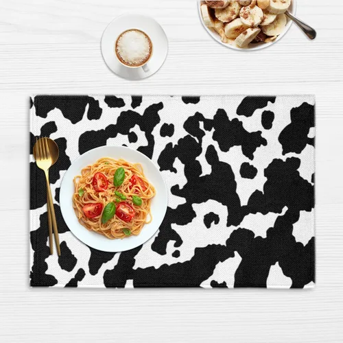 Vista 6 de Juego de 4 manteles individuales con estampado de vaca, lavables, impermeables, para decoración de mesa de comedor, 18 x 12 pulgadas