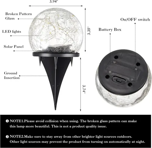 Vista 7 de Honoson Luces solares decorativas para exteriores, impermeables, luces LED de cristal agrietado para caminos, pasarelas, jardín, patio, decoración