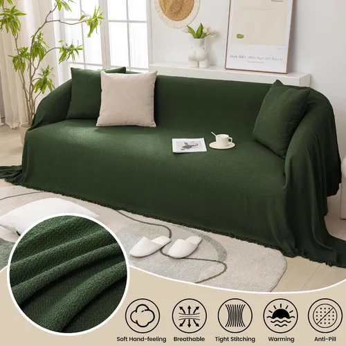 Vista 3 de Fundas para Sofá Seccional para Perro, Funda de Sofá de Una Pieza con Borlas de Chenilla Súper Suave Anti-Arañazos, Manta Protectora de Muebles Verde