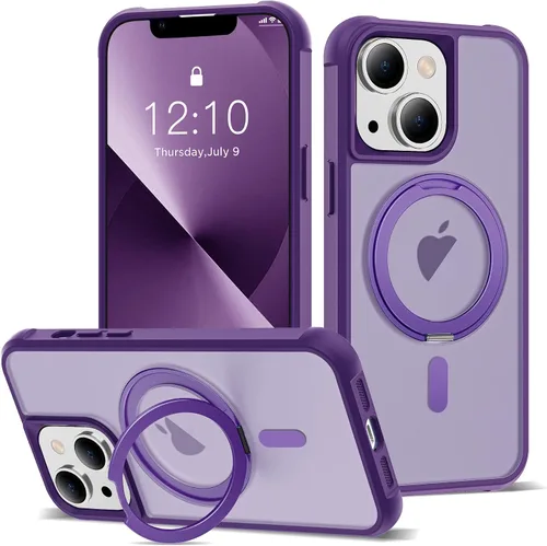 Vista 31 de Funda para iPhone 11 de 6.1 pulgadas con soporte de anillo magnético giratorio de 360°, compatible con MagSafe ligera y translúcida mate, funda
