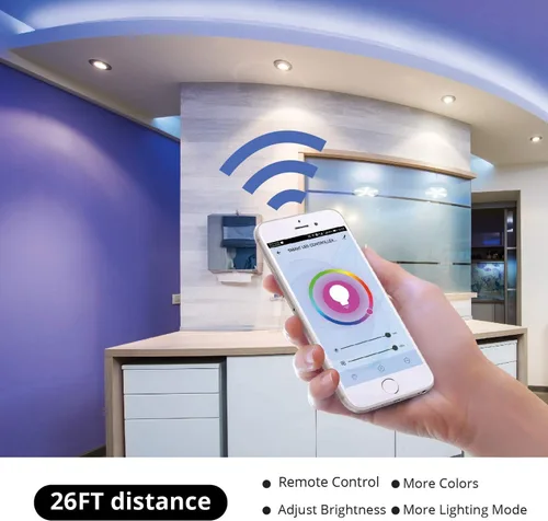 Vista 2 de WBM Smart Tira de luces LED RGB, IP65 impermeable de 16.4 pies de largo, compatible con Alexa, Google Home, control de aplicación para el hogar