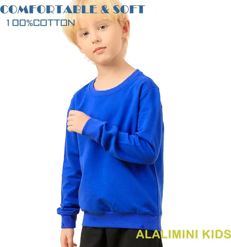 Vista 4 de ALALIMINI Sudaderas para niños y niñas, cuello redondo, de algodón, de manga larga